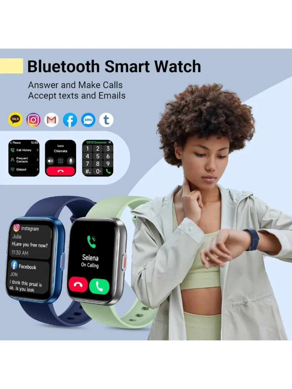 Stylish 1.8'' Fitness Tracker Smartwatch for Android/iPhone, Waterproof, Alexa